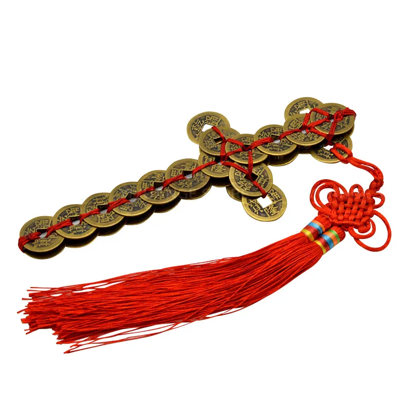 Feng Shui Brass Double Row Coin Sword ornaments Home Furnishing decorations Copper Ornaments | Дом и сад
