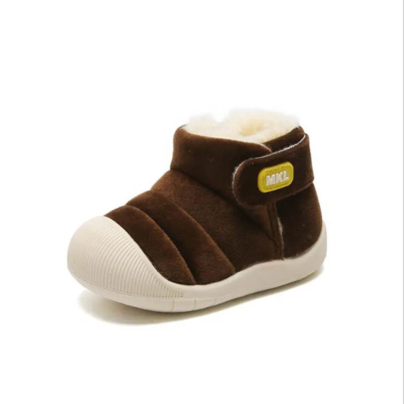 Зимние плюшевые теплые ботинки для маленьких мальчиков и девочек; детские ботинки на толстой мягкой подошве; нескользящие ботинки для малышей