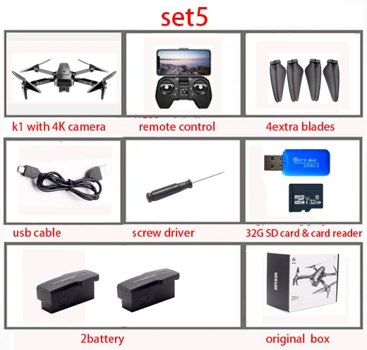 set5 Visuo ZEN K1 gps Радиоуправляемый Дрон с 4K широкоугольная HD Двойная камера 5G Wifi FPV Бесщеточный двигатель Flight 28mins Дрон с 32 Гб sd-картой - Цвет: set5