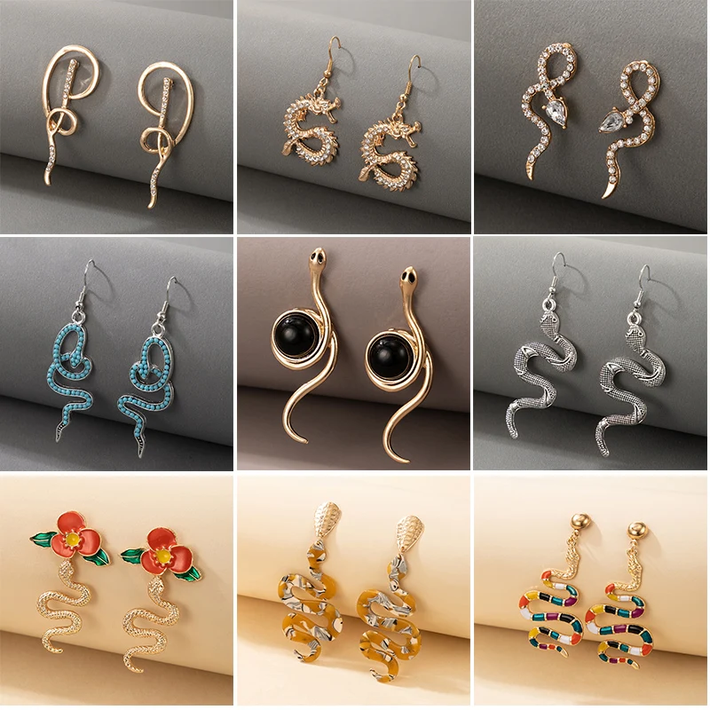 docona Bohemia Snake Animal Drop Dangle Earrings for Women Luxury Geometry Crystal Metal 2021 Female Party Gold Jewelry серьги