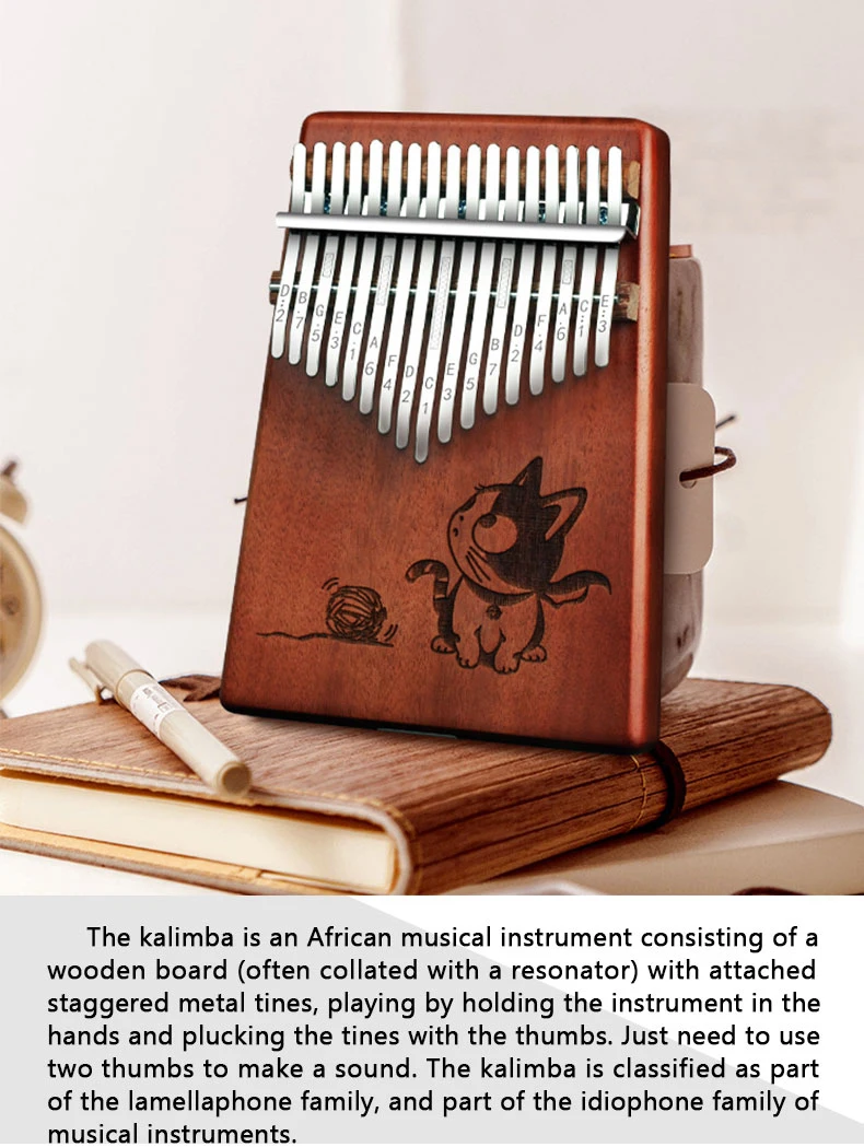 Kalimba 17 ключ красное дерево большой палец пианино животный узор детский корпус Музыкальные инструменты калимба с обучающей книгой Рождественский подарок