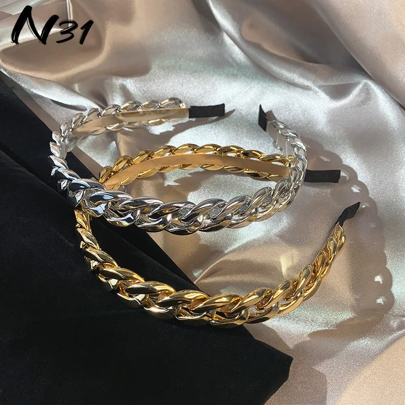 

2021 Women Summer Metal Chain Hairband Female Niche Design Temperament Headband Versatile Go Out Korean Hair Style Retro