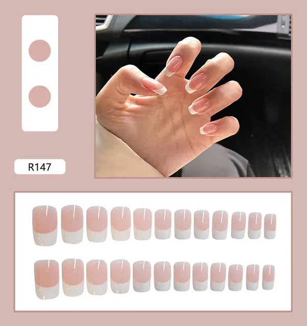 24 Sheet/Set Cute Face Fake False Nail Tips Grid Round Full Cover Glue Manicure Makeup New Design Pure Art Nail Stickers R147