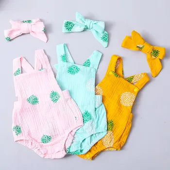 

bunvel Newborn Infant Baby Girls Boys Clothes Leaf Pattern Jumpsuit Jumpers Outfit Set Sleeveless Romper+Headband Costume Set