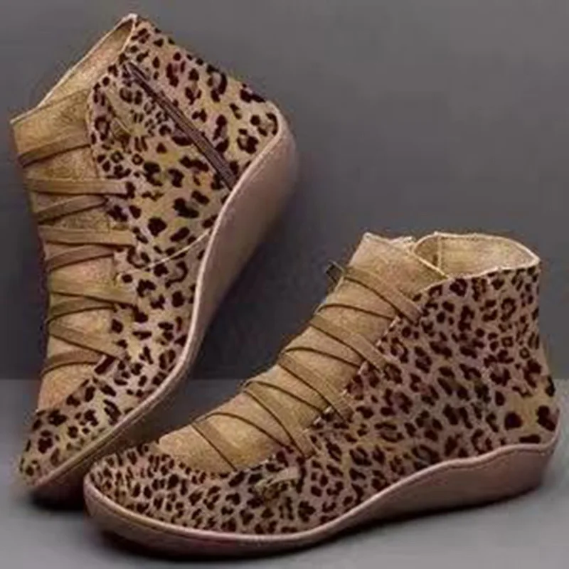 

Women Winter Snow Boots PU Leather Ankle Spring Flat Shoes Woman Short Brown Botas with Fur 2020 for Women Lace Up Botas Mujer