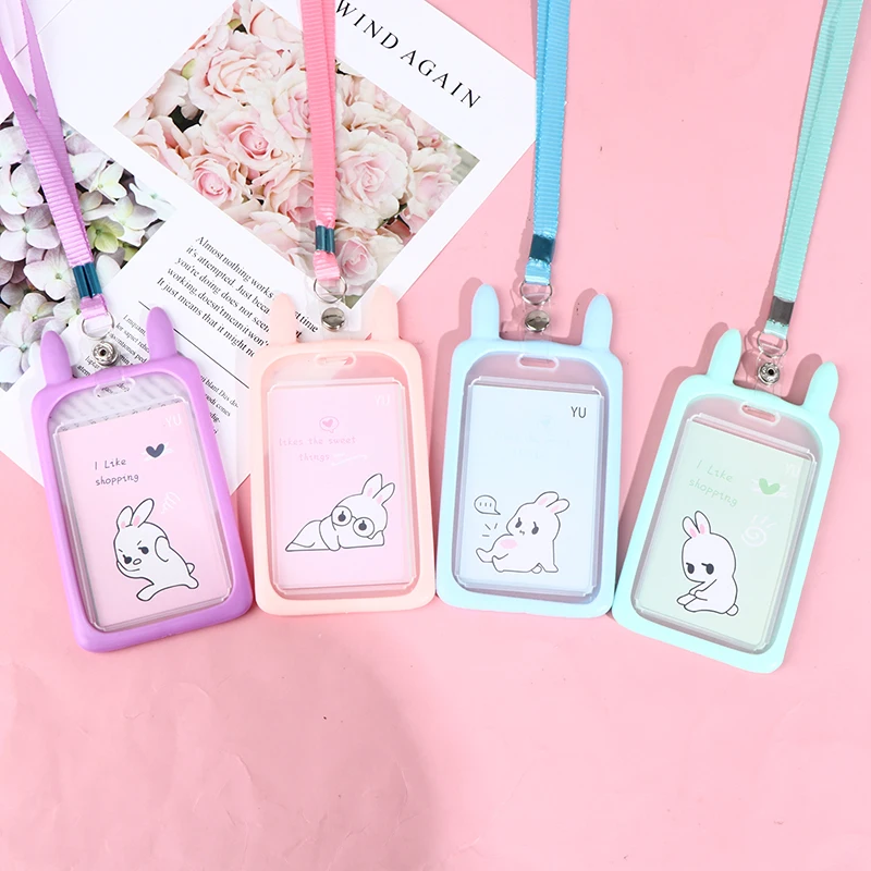 Credit Card ID Holder Cute Cartoon Silicone Bus Card Case Key Holder Ring Luggage Tag Trinket