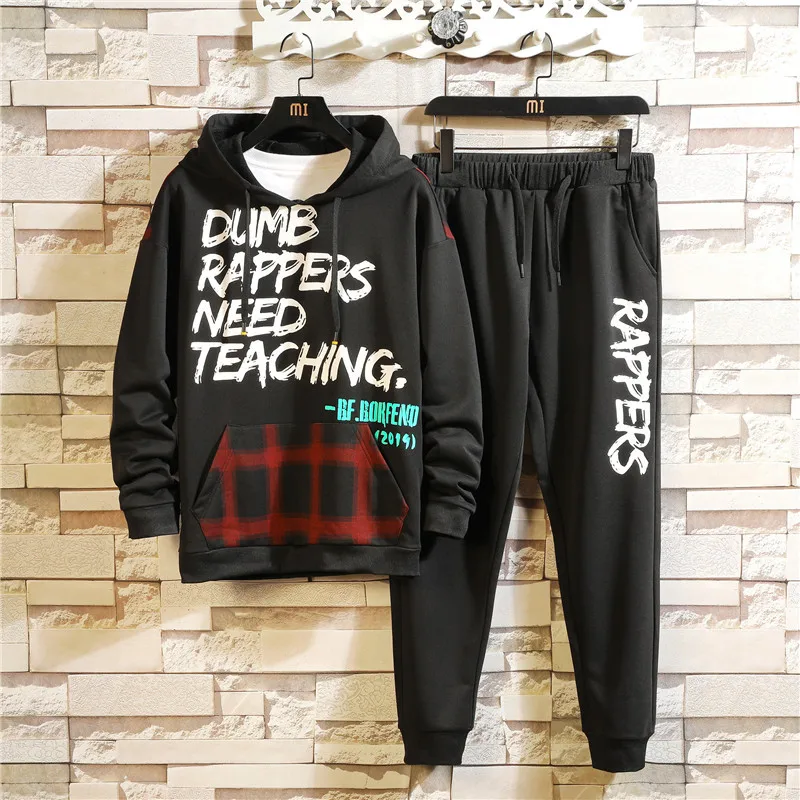 

Korean-style MEN'S Hoodie Sports Set Trend Handsome Long Sleeve Hooded Clothes Popular Brand Collocation a Set of Leisure T-shir