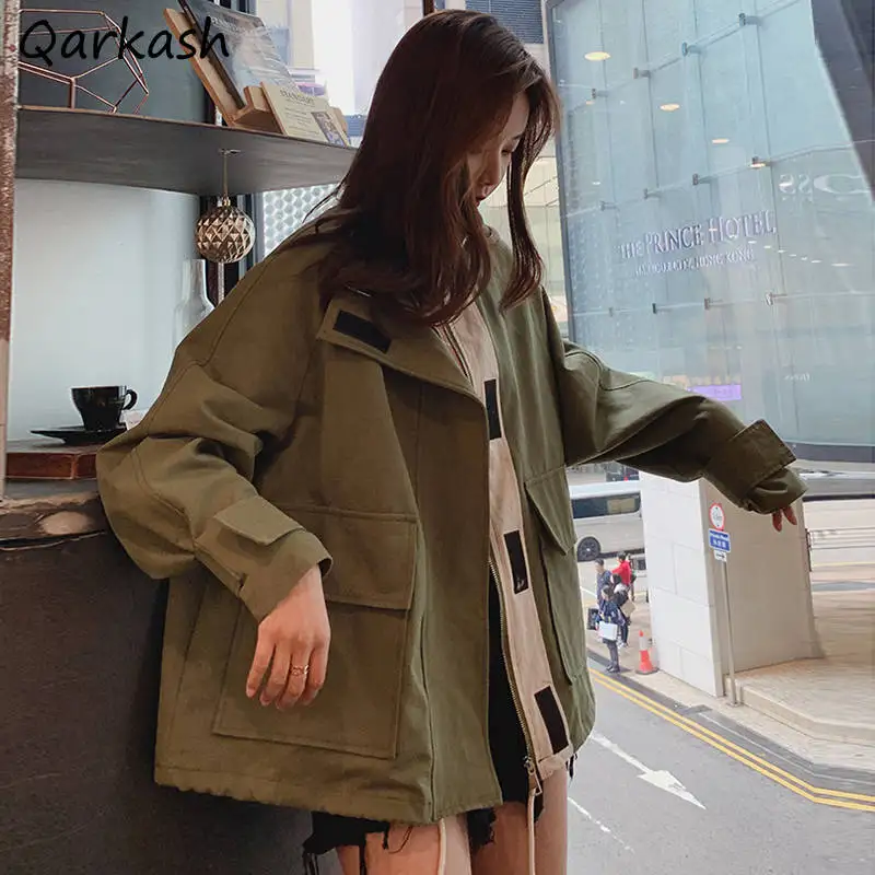 

Jackets Women All-match Streetwear Basic BF College Stylish Harajuku Patchwork Spring Autumn Outwear Ladies Loose Cargo Friends