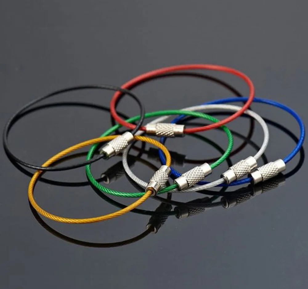 

6Pcs 1.5mm EDC Keychain Tag Rope Stainless Steel Wire Cable Loop Screw Lock Gadget Ring Key Keyring Circle Camp Rope Fittings