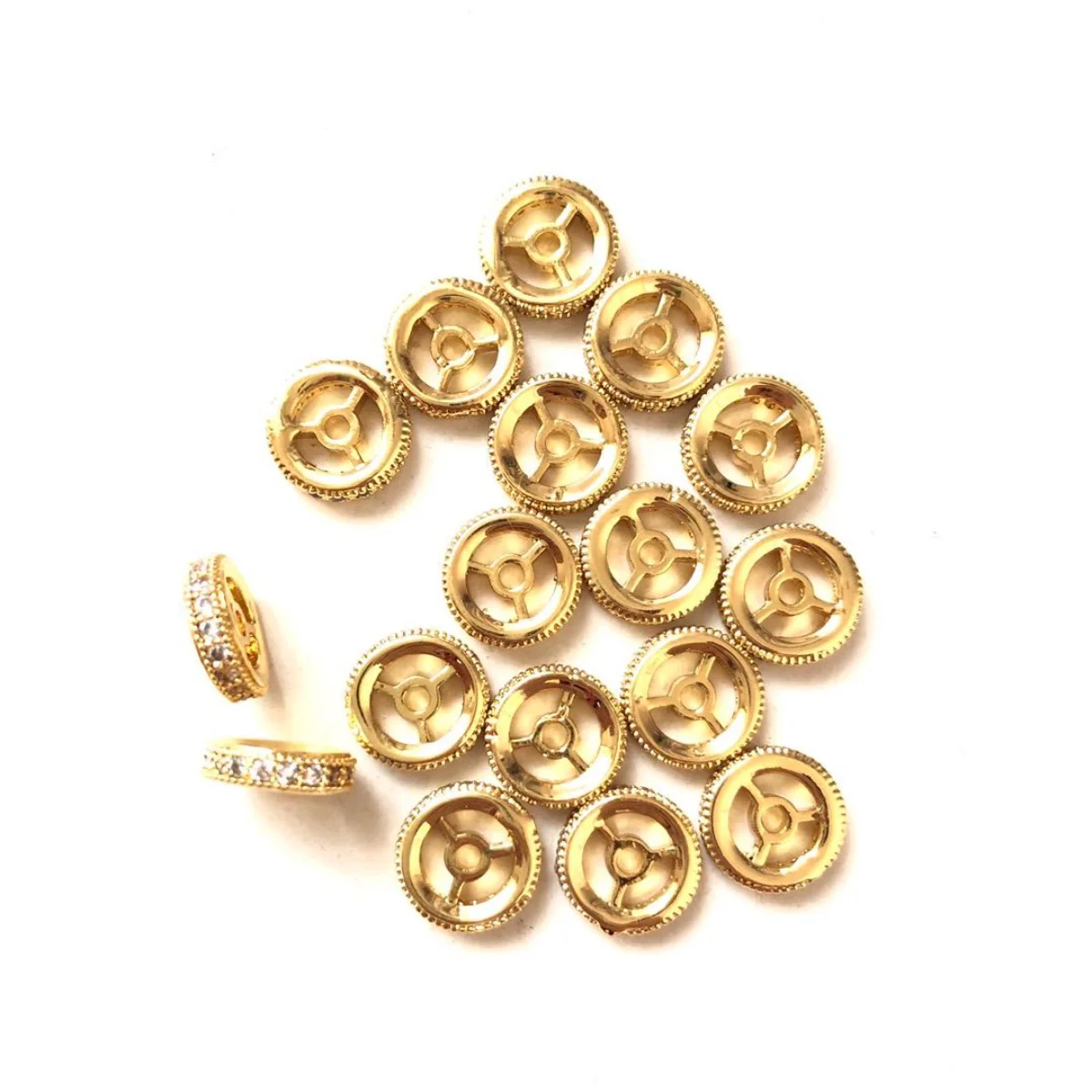 20pcs/lot 9.6mm Zirconia Paved Wheel Shape Spacers for Women Jewelry Girl Bracelet Making DIY Loose Beads Waist Accessory Supply