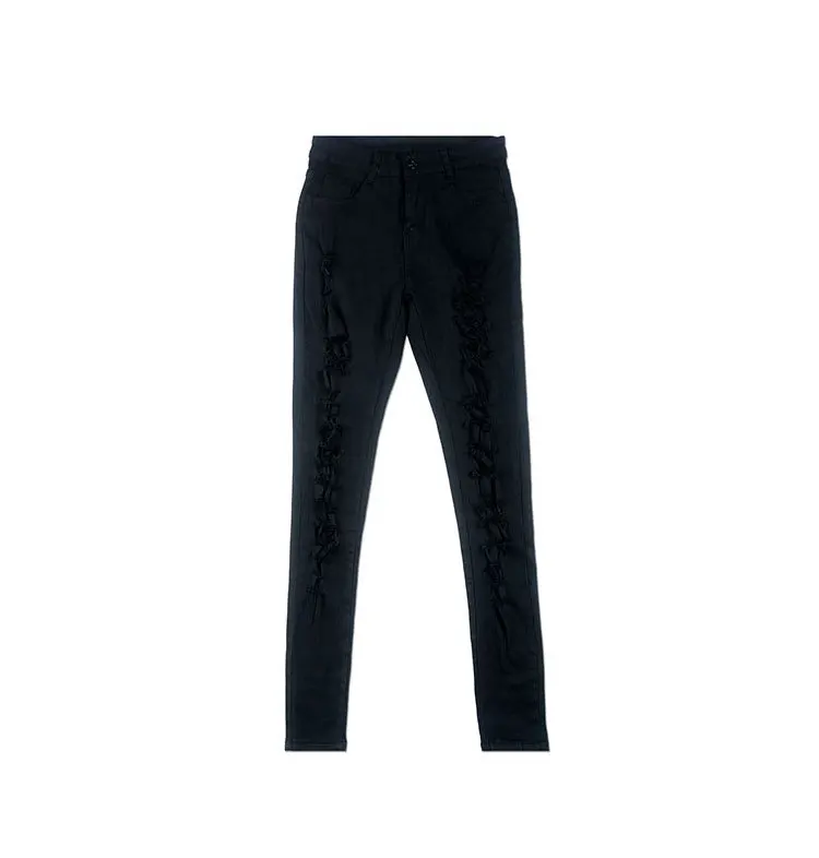 Europe And America Cool Hot Selling Street Popular All Article Rip Slim Fit Elasticity High-waisted Cowboy Skinny Pants Large Si