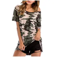 Aliexpress - 2021 Fashion T shirt Women Off Shoulder Shirts Camouflage Print Tops Plus Size tshirt Plus Size T-Shirts