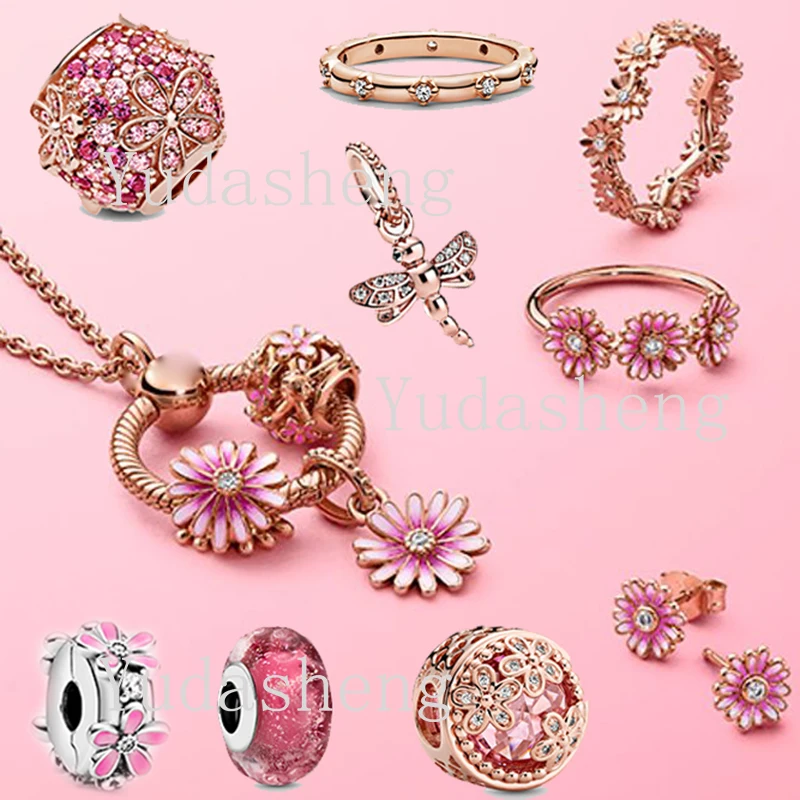 

Spring 2020 Daisy Flower Bead Pendant Ring Earring Spacer 925 Silver Fit Original Pandoras Dangle Charm DIY Bracelet Necklace