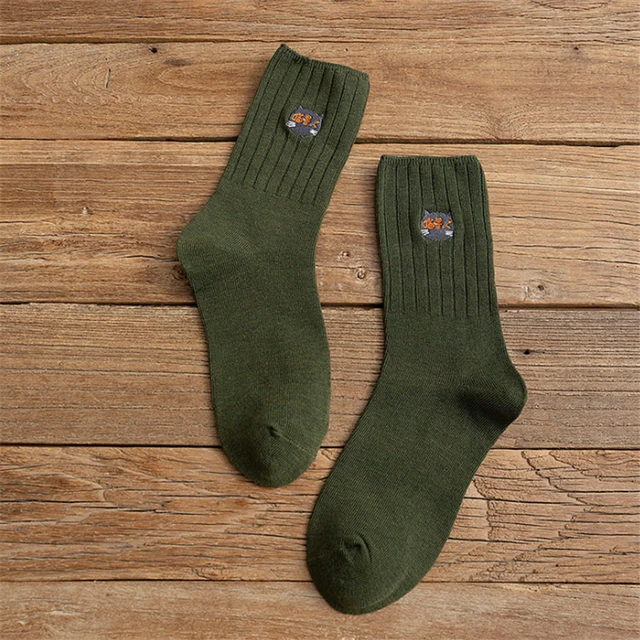 Cartoon Cat Embroidery New Cotton Short Socks Fashion Japanese Solid Color Concise Women Sock Spring Autumn Winter Cute Socks SK052-4