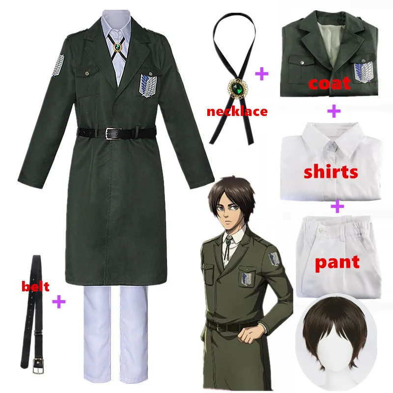 Anime aot Season 4 Cosplay Costume Levi Ackerman Trench Attack on Titan Wigs Mikasa Shingeki No Kyojin Hange Sasha Eren Outfit |