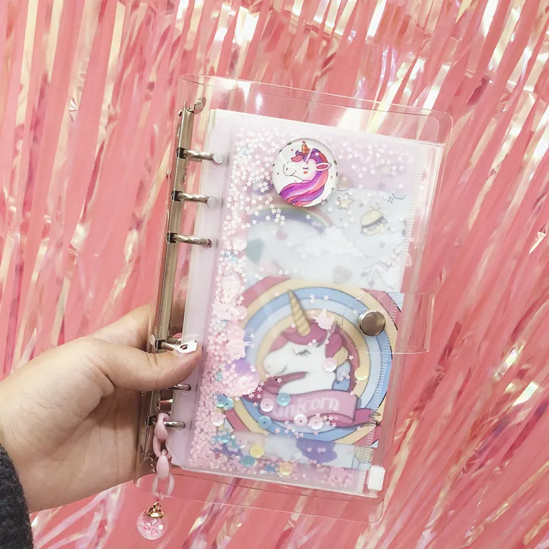 

A6 Cute Pink Unicorn Girl Loose-leaf Diary Notebook School Grid Planner Notebook Stationery Gift Set Travel Journal with Sticker
