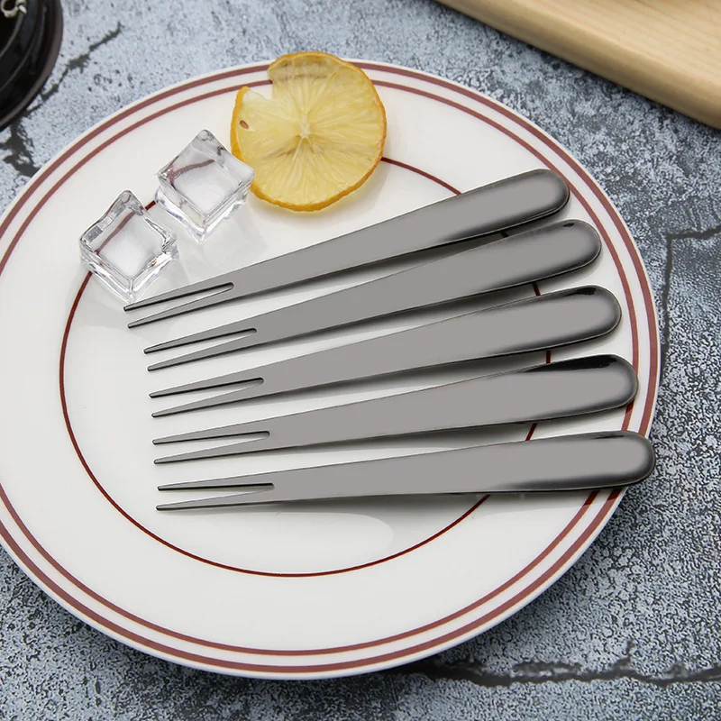 5 Pcs Creative Stainless Steel Fruits Fork Spoon Multifunction Electroplate Golden Spoon Dessert Fruits Cark Fork Kichen Bento