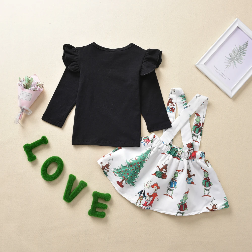 Emmababy г.; Осенняя Рождественская одежда с героями мультфильмов для новорожденных девочек; Топ; футболка; комбинезон с юбкой; праздничный комплект; рождественские наряды