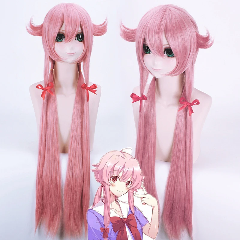 

Anime Mirai Nikki Gasai Yuno Cosplay Wig Pink Long Heat Resistant Synthetic Hair the Future Diary Women Costume Wigs