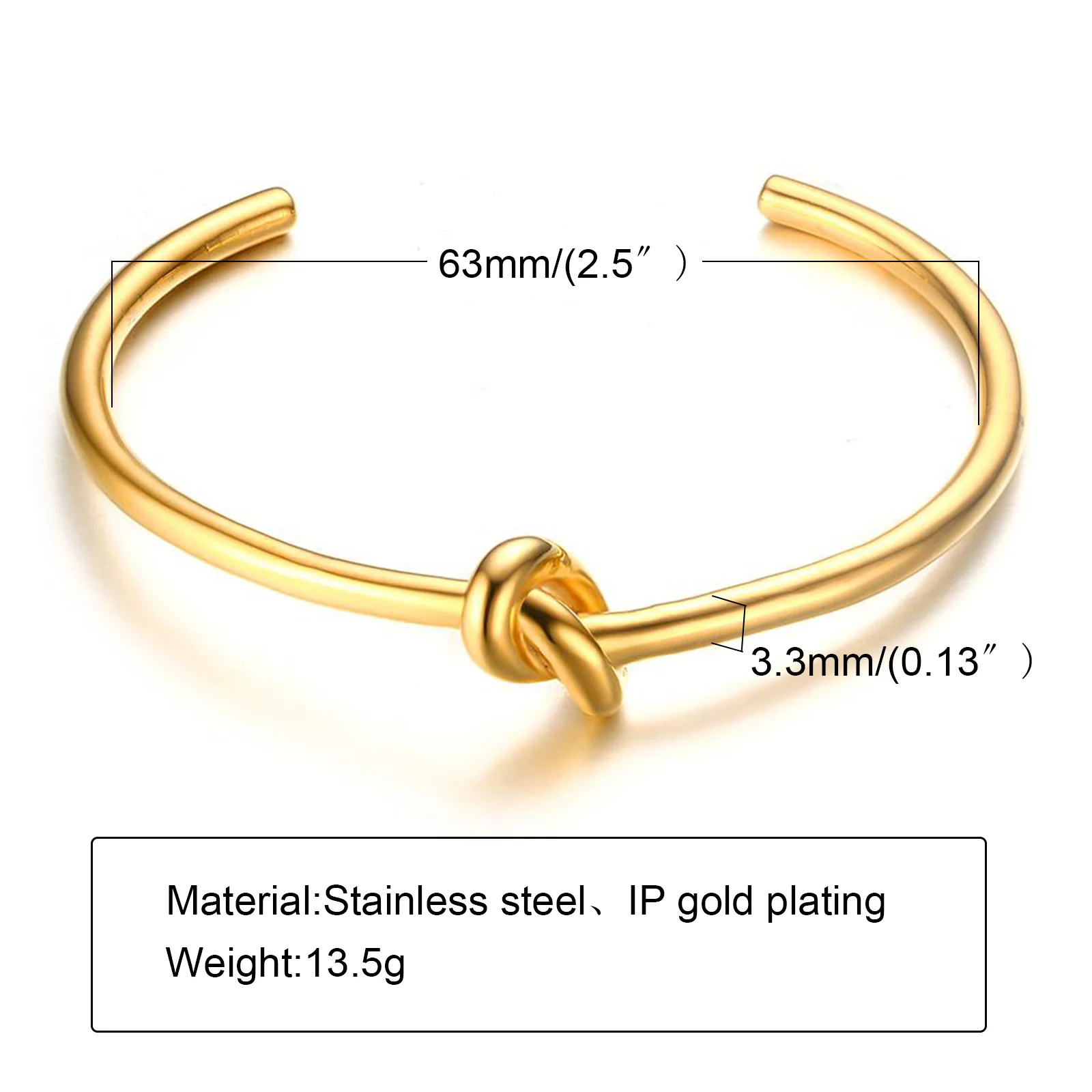 Stainless Steel Bracelet Candid Style Knot Cuff Bangle for Women Gold Color Tie Charm
