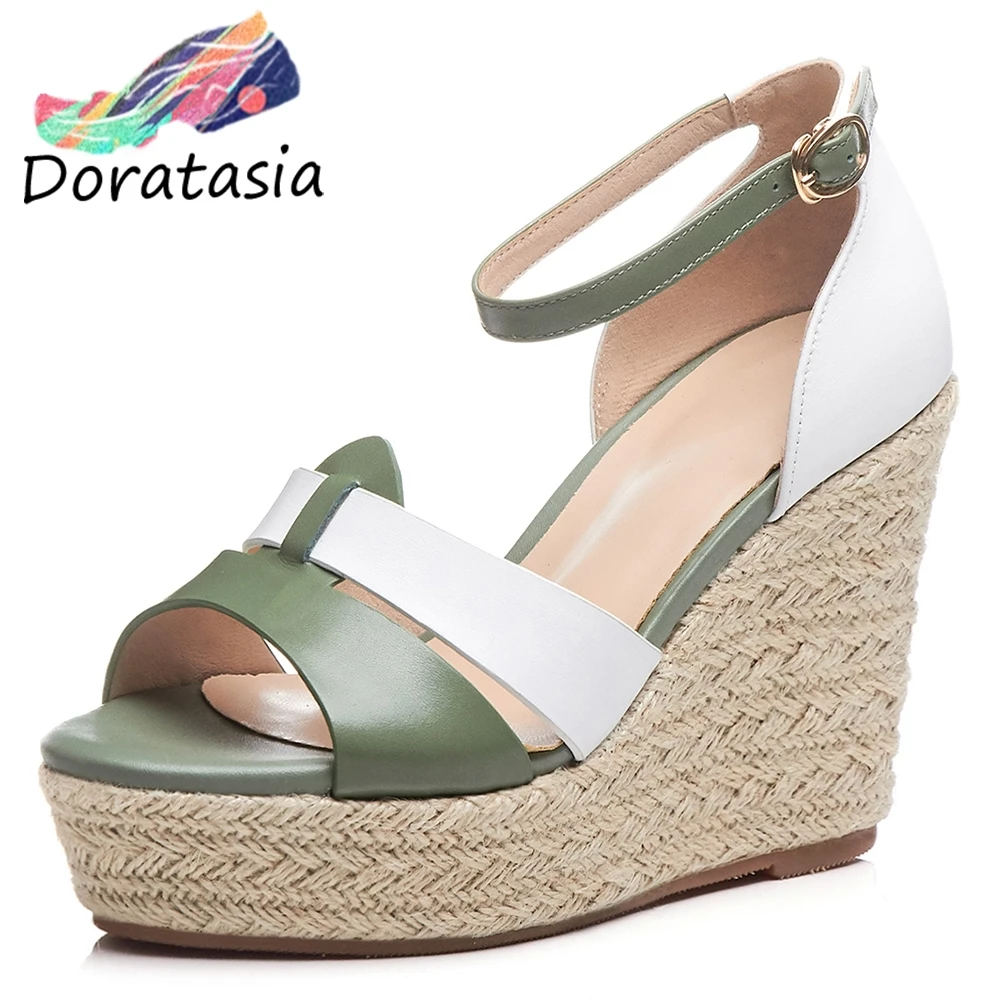 

DORATASIA Brand Genuine Leather Women Platform Open Toe Mixed Color Ankle Strap Wedges Shoes Casual Sandals Women Sandals
