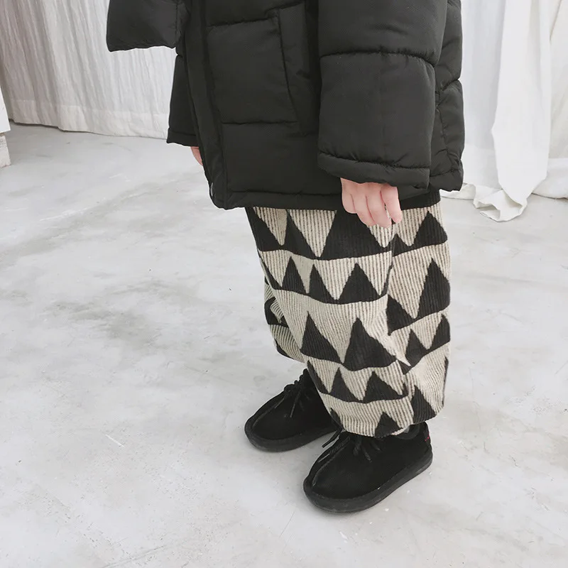 Children Winter Thick plus Velvet Corduroy Long Pants Men And Women Child Baby Korean-style Pure Cotton Loose-Fit Ankle Banded P
