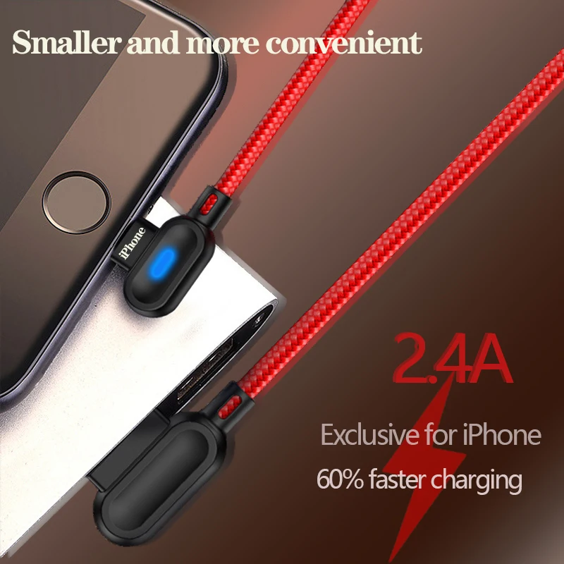 USB data cable for iPhone XR Xs Max 8 7 Plus 2 4A fast charging LED 1