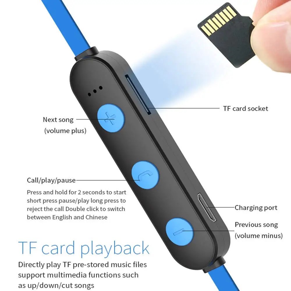 Fanshu Bluetooth наушники беспроводные магнитные наушники спортивные наушники свободные руки стерео гарнитура Поддержка TF карты вызова с микрофоном