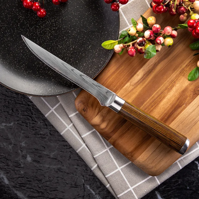 

7CR17MOV Red Color Wood Handle Multi Function Utility Chef Steel Knives Kitchen Fruit Knives Sharp Cleaver Slicing Knife