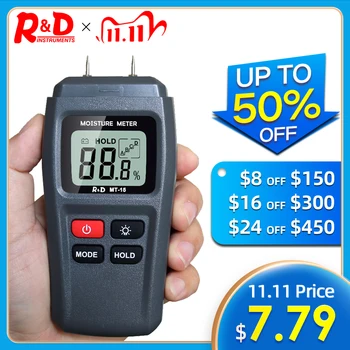 

R&D MT15 Wood Moisture Meter Hygrometer Timber Damp Detector Tree Density tester Wood Humidity Tester with Backlight grey