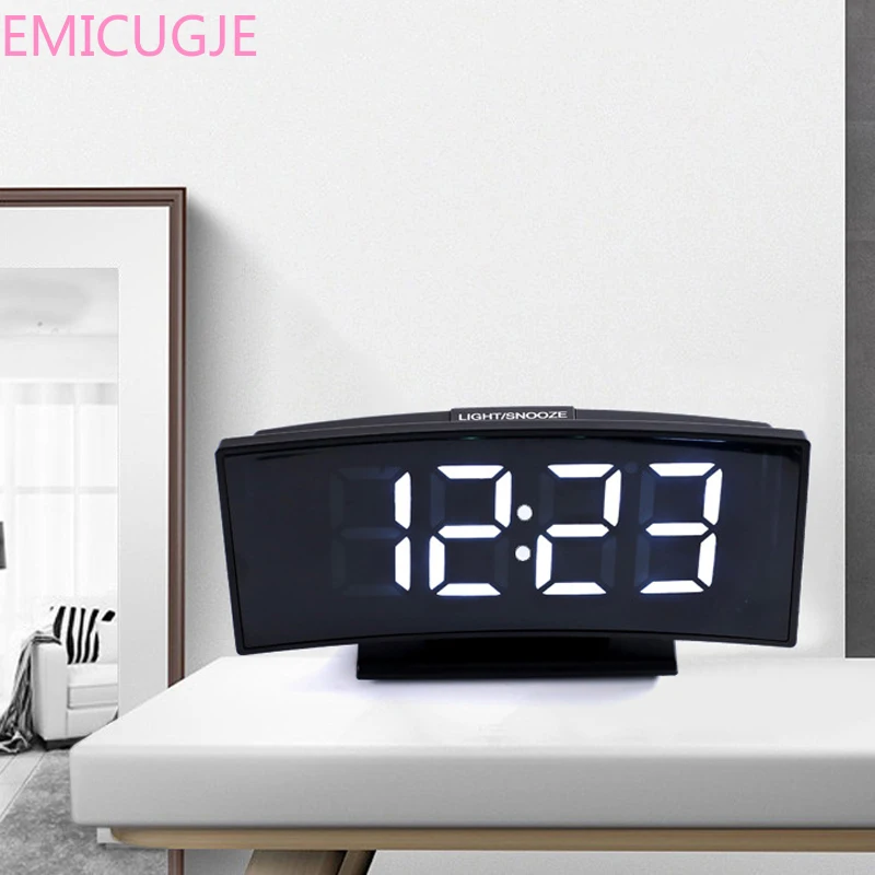 

Large Numbe Display Snooze Night Watch Arc-shaped Digital Clocks LED Desktop Electronic Alarm Clock Temperature Display
