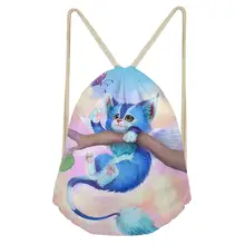 HaoYun/Женская мини-рюкзак на шнурке с изображением фантастических кошек; пляжная обувь с карманами; принт с животными; сумка-Органайзер для путешествий для девочек