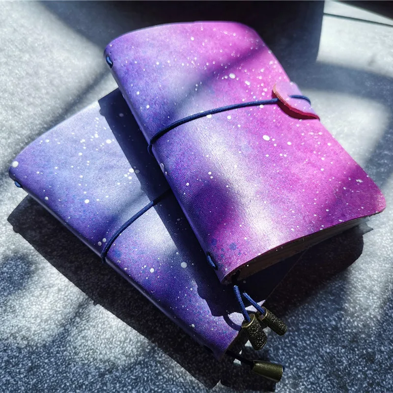 

Handmade Star pattern leather dyeing notebook Vegetable tanned leather TN book Diary journal custom logo Spray dye