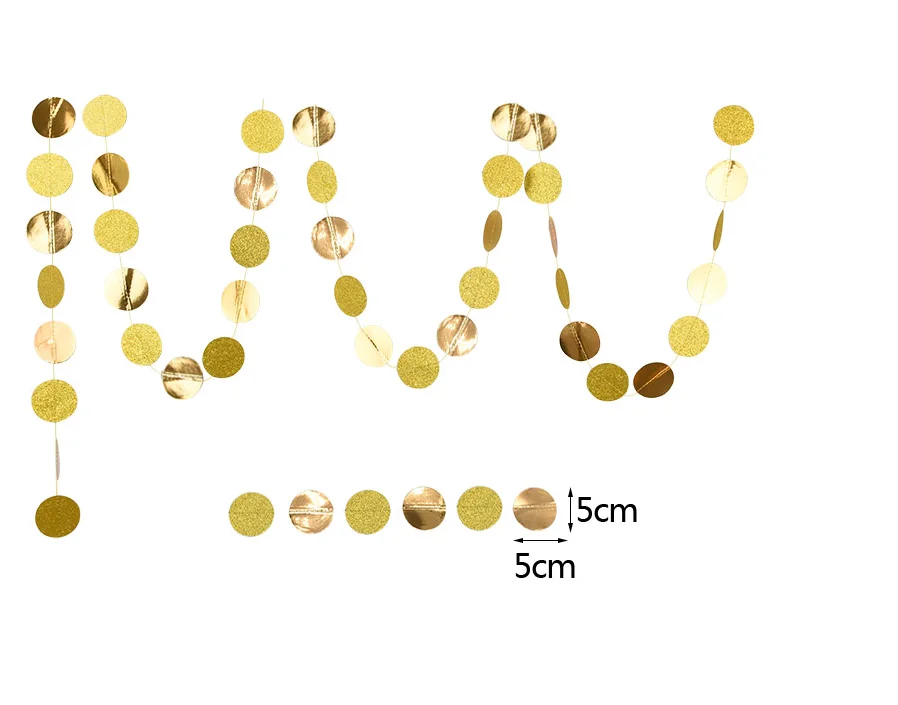 4m Glitter Gold Decorations Paper Circle Dots Garland Party Bunting Backdrop Banner Wedding Bachelorette Bridal Shower Christmas