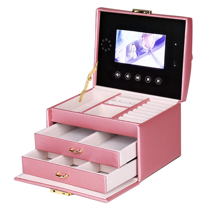 Jewelry Storage Organizer Drawers Box Mirror Leather Jewelry Box