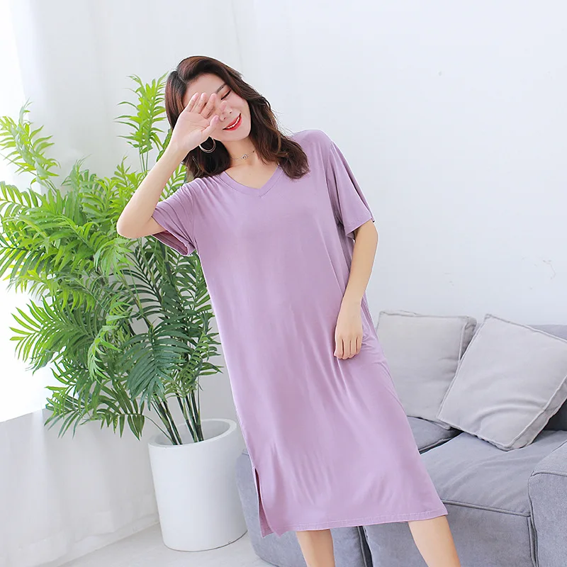 Fdfklak Summer New Sleepwear Modal Short-Sleeved Sleepshirts Loose Nightgowns Women Night Gown Sexy Sleeping Dress 11 Styles