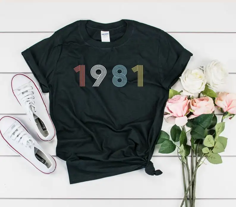 

40th birthday 1981for her and him T-shirt Streetwear kpop Fashion Letter Casual Short Sleeve Top Tee Cotton O Neck Lady Tshirt