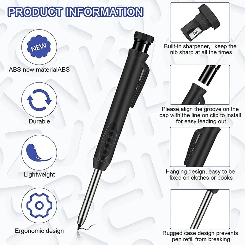 Carpentry marker Black Carpenter Pencils Construction Pen Refills Leads Mechanical Pen Architect Pencils Pica Dry For Drawing Mark