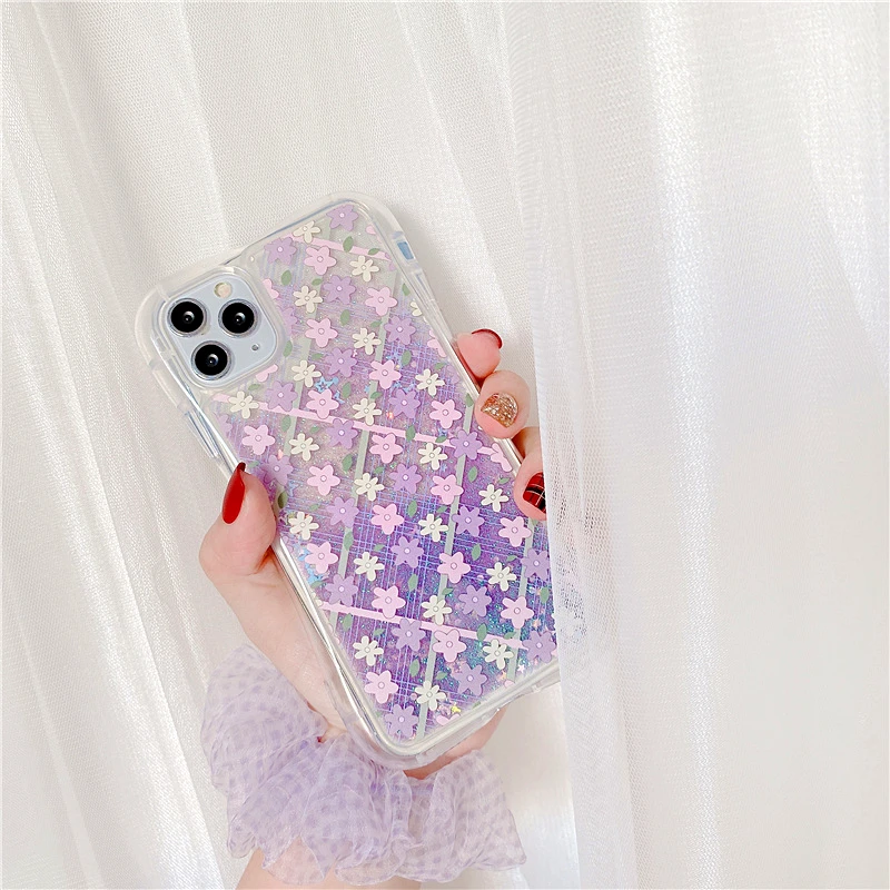 Dynamic Quicksand Flowers Phone Case For iphone 11Case SE 2020 XS Max XR X 8 7 6Plus Floral Shining liquid Glitter Soft Cover | Мобильные