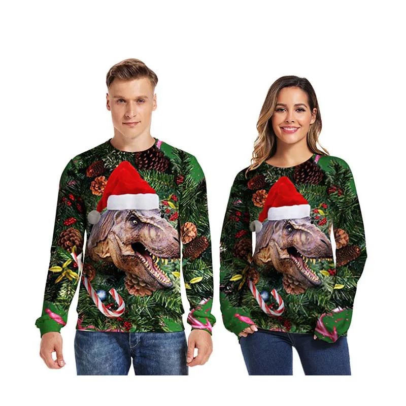 Ceny Unisex świąteczny sweter brzydkie świąteczne swetry męskie damskie swetry zimowe jesienne topy drukuj zabawny dinozaur topy odzież
