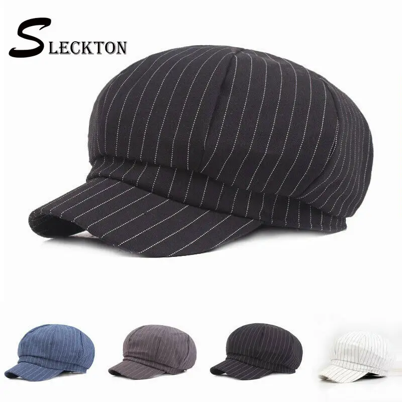 

SLECKTON Ladies Painter Hat Flat Cap Octagonal Cap Warm Newsboy Hat Striped Beret Women Beret Hat Girls Baret Hats