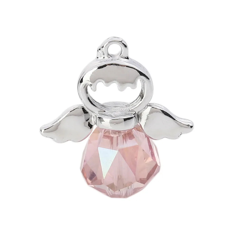 DoreenBeads Модные цинковый сплав и стеклянные подвески АНГЕЛ Серебряный тон Mauve фасетчатые украшения амулеты «сделай сам» 21 мм x 19 мм(6/"), 5 шт