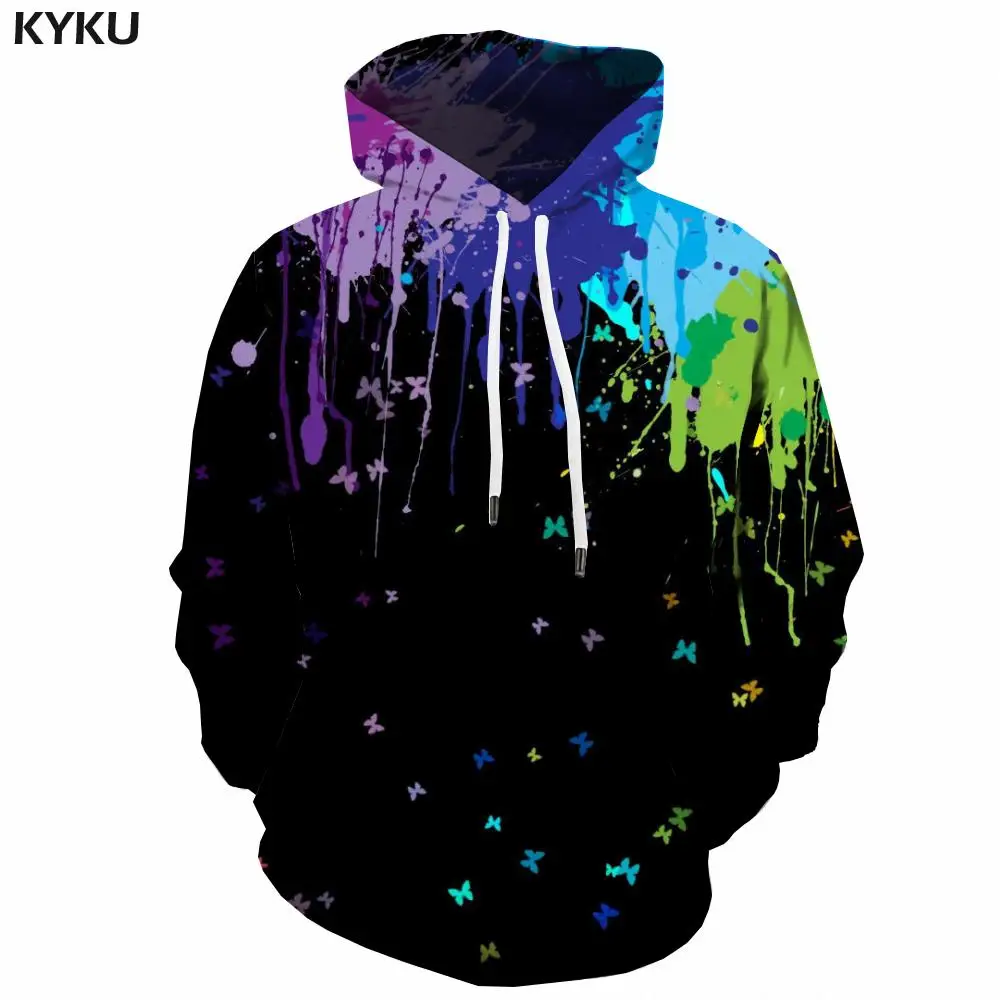 

KYKU Brand Graffiti Sweatshirts men Pigment Hooded Casual Art Hoodie Print Hip Hop 3d Printed Long Sleeve Streetwear Winter