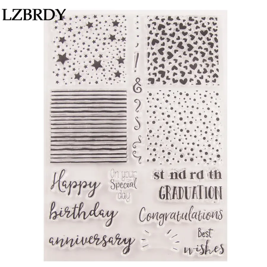 

1 Pack Star Heart Line Circle Background Happy Birthday Clear Rubber Stamps for Scrapbooking Card Making Birthday Stamps