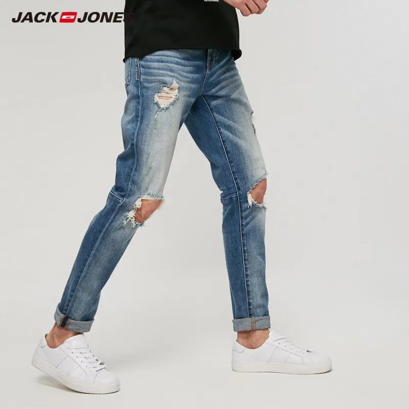 JackJones мужские уличные потертые обтягивающие джинсы, рваные брюки, мужская одежда 219132603