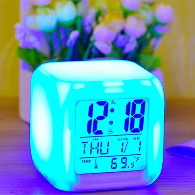 LED Color Changing Digital Clock Display Table Alarm Clock Change Color