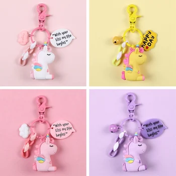 

Cute Plush Pompom Unicorn Keychain for Women Round Ball Pom Pom Faux Rabbit Fur Key Chain Trinket Car Bag Bell Key Ring Gift