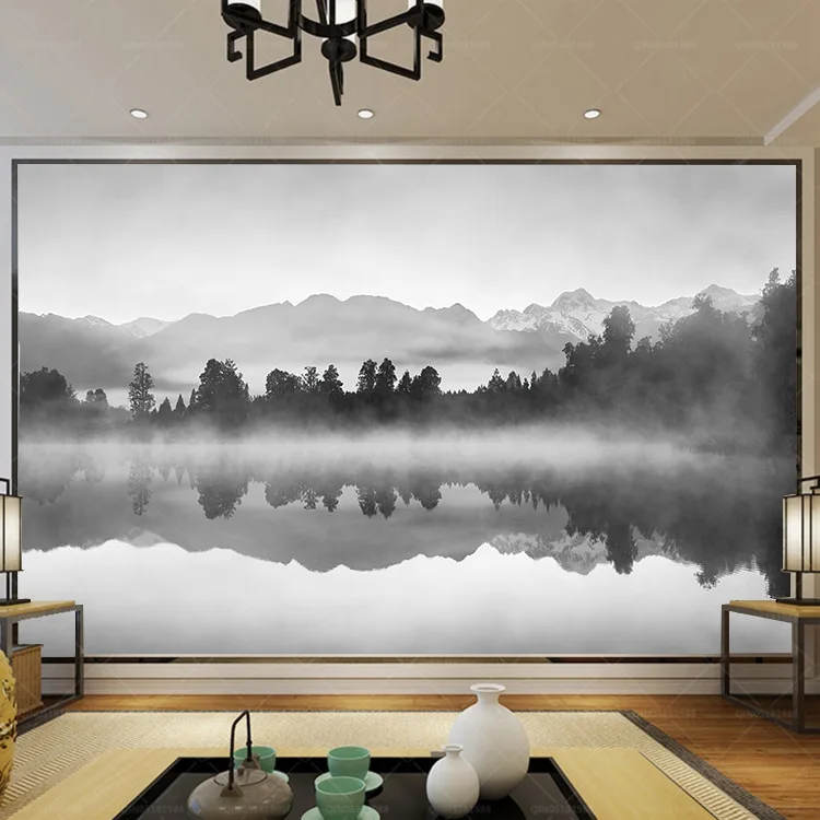 

New Chinese Style Modern Enjoyable TV Backdrop Wallpaper Creative Abstract Artistic Conception Ink Landscape Painting Wallpaper