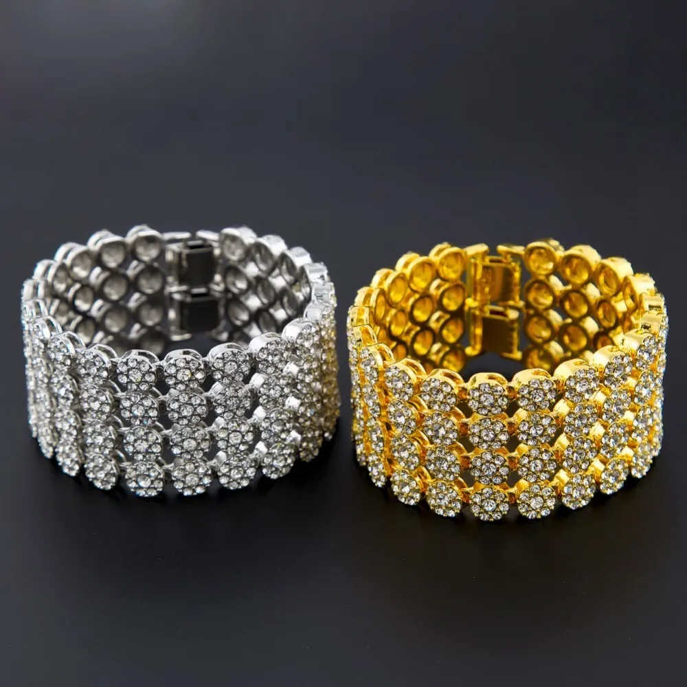 Хип-хоп Браслеты и браслеты Goldtone Ясно Cz Iced Out 4 ряд bingbing Для мужчин браслет Модные украшения винтажный браслет с брелоками