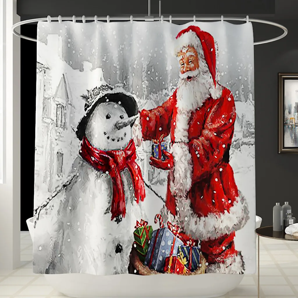 Merry Christmas набор для ванной Снеговик Дед Мороз Санта колокольчик лося узор водонепроницаемый Душ шторы Туалет крышка коврик нескользящий ковер - Цвет: Four-Piece Set